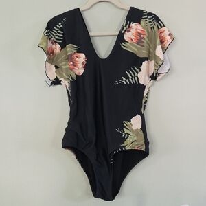 Floral Black One-Piece Swimsuit